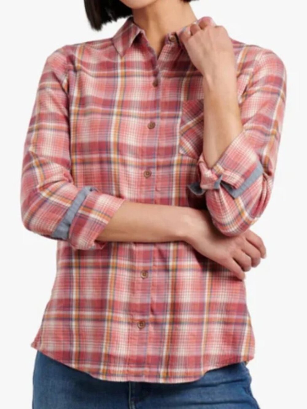 KUHL Trailside Shirt Womens XL Red Plaid Button Front Long Sleeve EcoVero